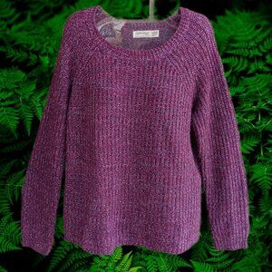 Faded Glory Womens Rib Knit Sweater Pullover Long Raglan Sleeves Purple Size L